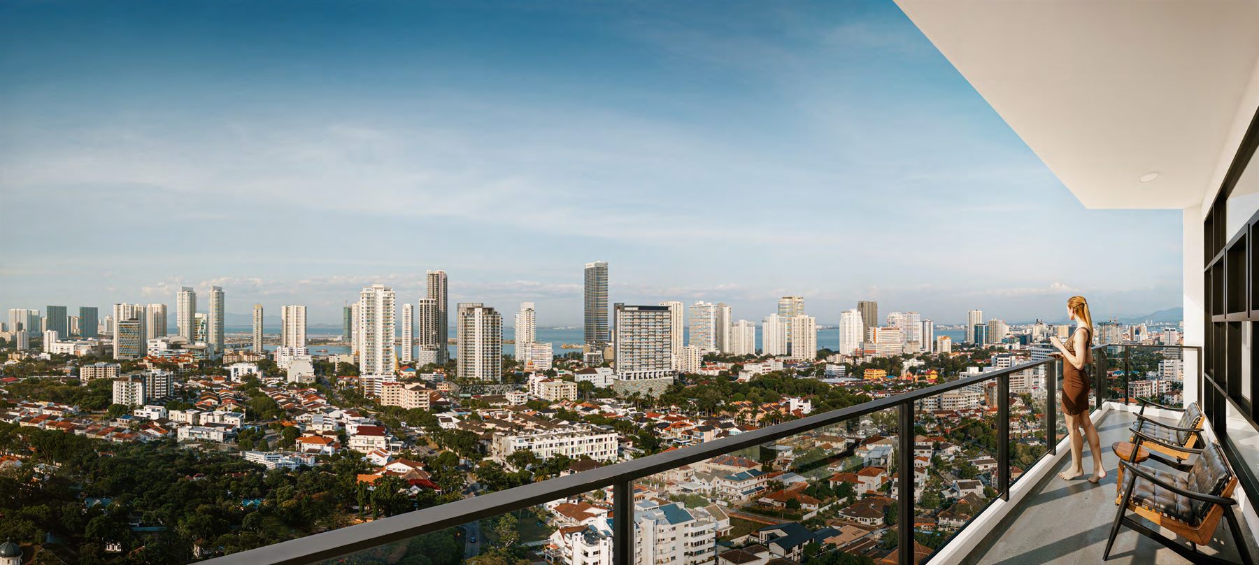 Balcony outlook over sea and city, artist's impression