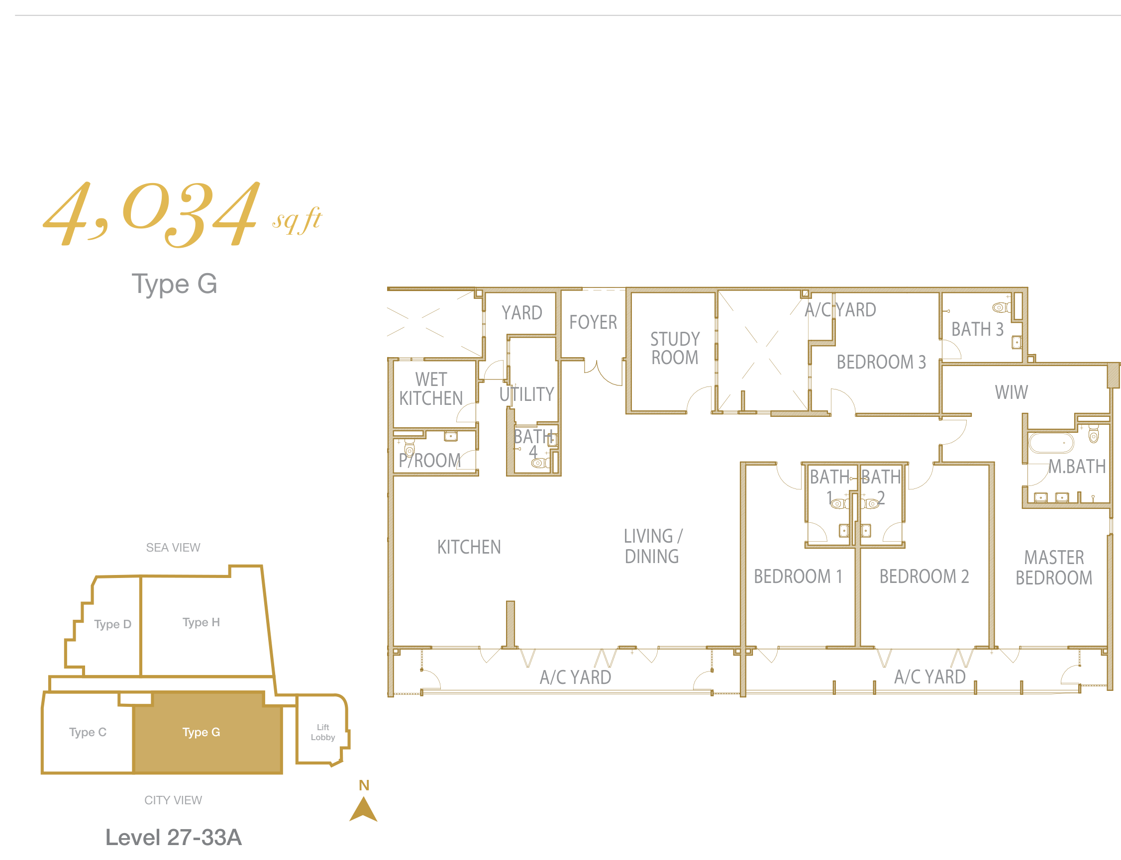 Floor plan: Type G, 4,034 sq ft with study/maid room