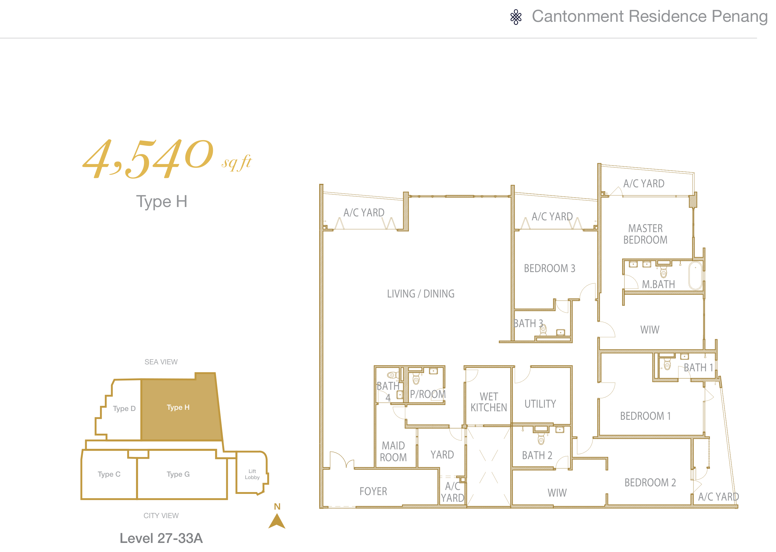 Floor plan: Type H, 4,540 sq ft with study/maid room