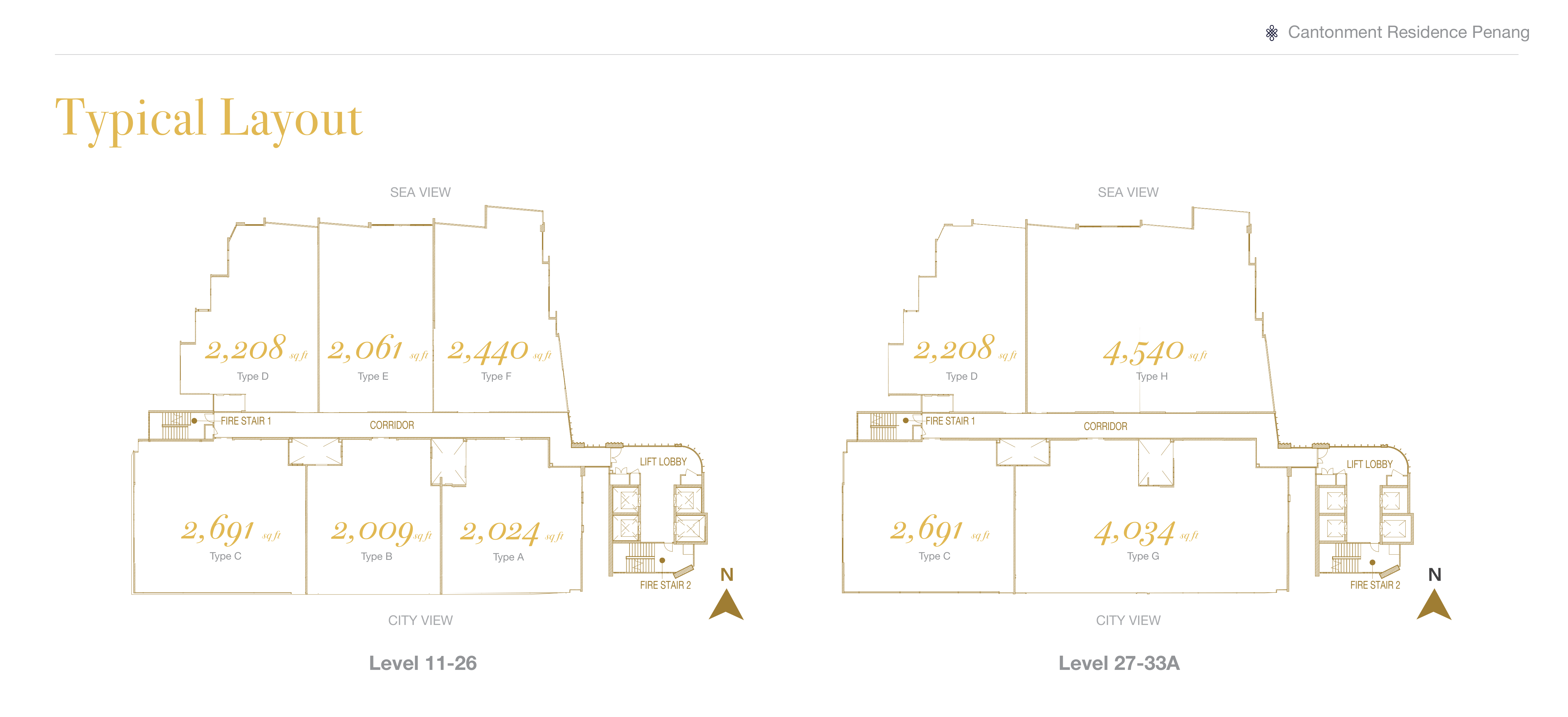 Cantonment Residence typical-floor site plan showing the four to six residences per level
