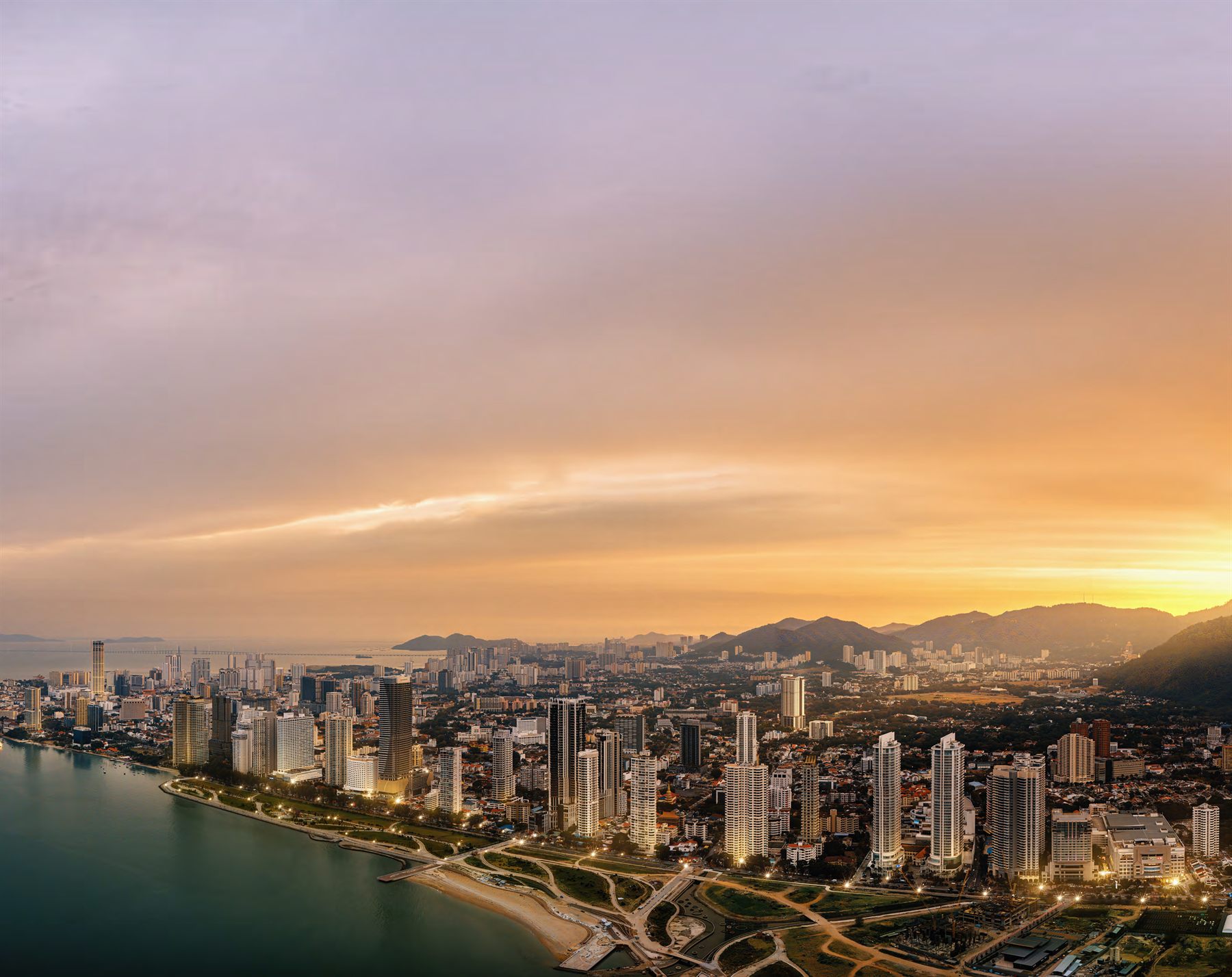 Penang skyline at sunset from the residences, artist's impression